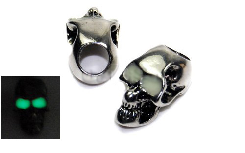 PEWTER MEGA SKULL BEAD GLOW IN THE DARK EYES  fits TACTICAL 550 PARACORD  02 